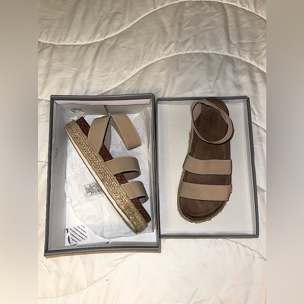 Pierre Dumas Tan Ankle Wrap Around Platform Slip-On Sandal